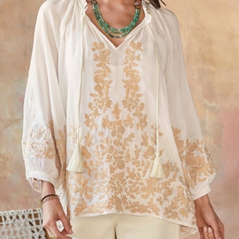 Sundance Dulce De Lethe Floral Embroidered Blouse, Size M.  NWOT.